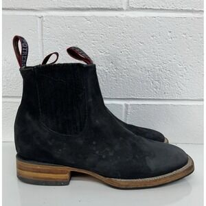 Potrero Black Suede Short Square Toe Slip On Western Boots / Men's US 9 MEX 27.5